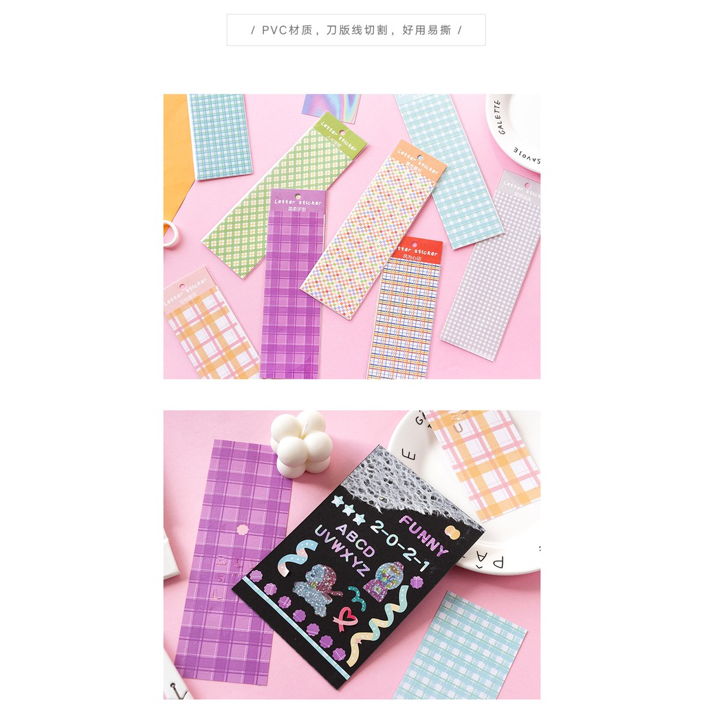 Set 2 sticker chữ cái và số trang trí phong cách Hàn Quốc
