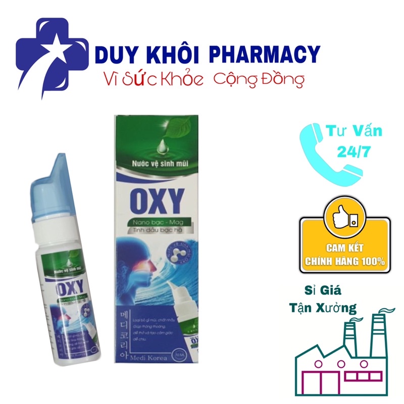Nước vệ sinh mũi OXY NANO BẠC - tinh dầu bạc hà ( 70ml )