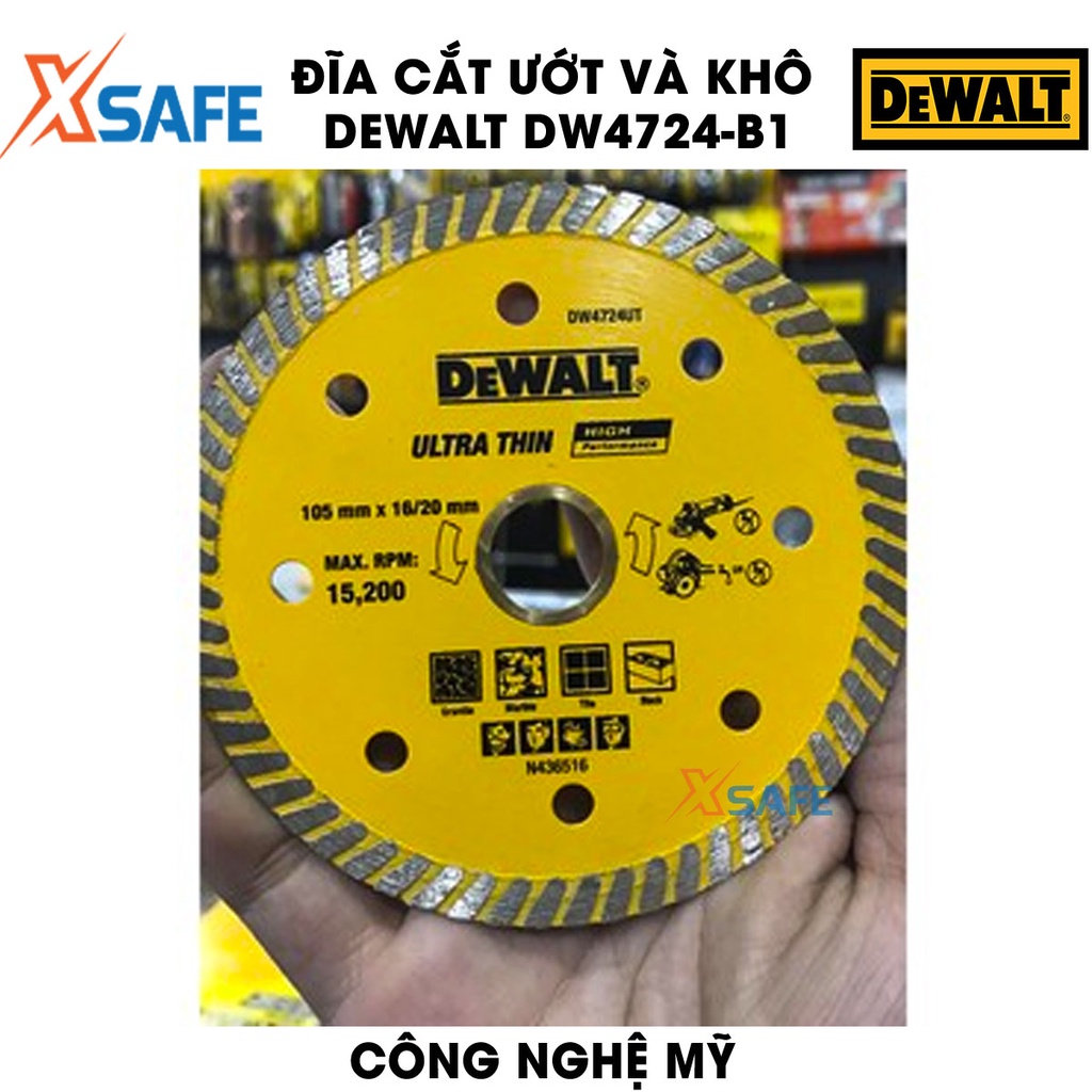 Đĩa cắt ướt và khô DEWALT DW4724-B1 105x20x7mm công nghệ Mỹ Lưỡi cắt DeWalt đường kính lưỡi cắt 105mm, dùng cắt gạch