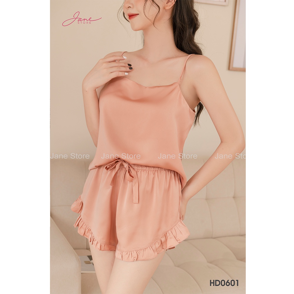Đồ ngủ sexy nữ 2 dây Bộ ngủ hai dây Set ngủ chất lụa Pháp cao cấp mỏng 3 màu gợi cảm JANE mã HD060