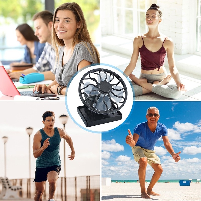 Quạt làm mát sử dụng năng lượng mặt trời mini có kẹp gắn mũ tiện dụng cho hoạt động ngoài trời