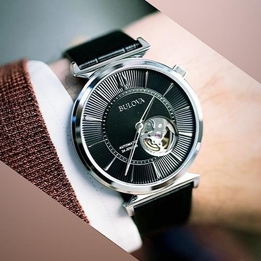 Đồng hồ nam chính hãng Bulova Regatta Automatic Black Dial Leather Strap  96A234- Máy cơ - Kính cứng