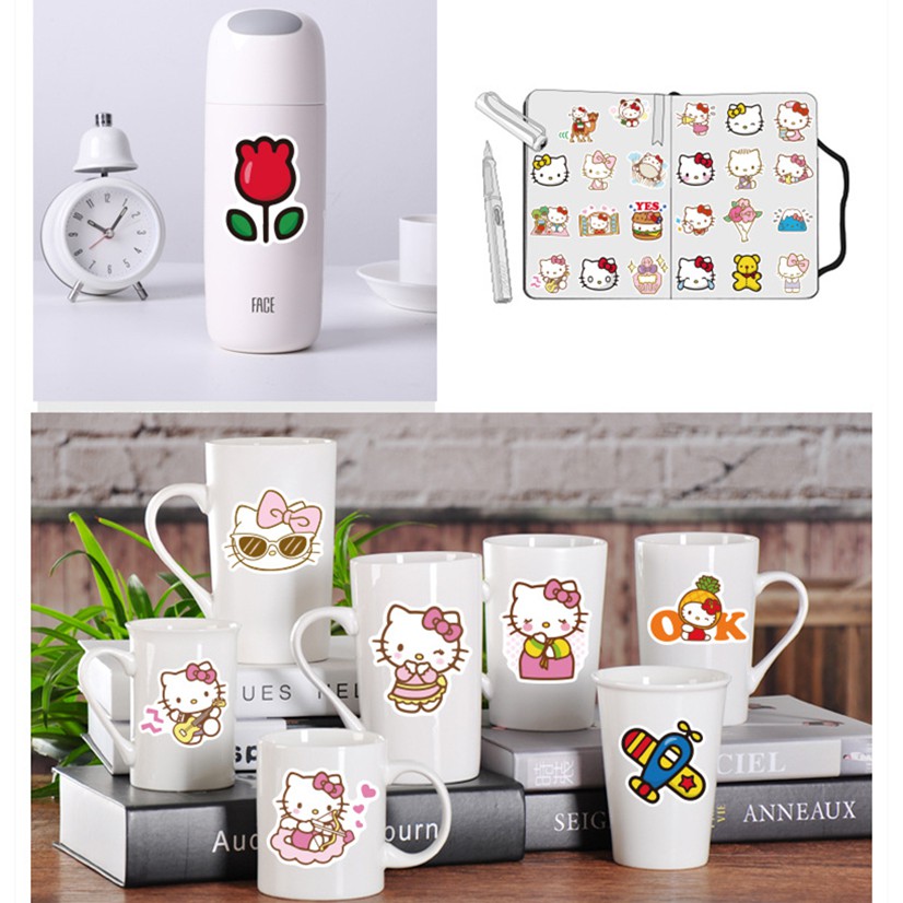 Set 100 Hình Dán Hello Kitty Chống Thấm Nước Dùng Để Trang Trí