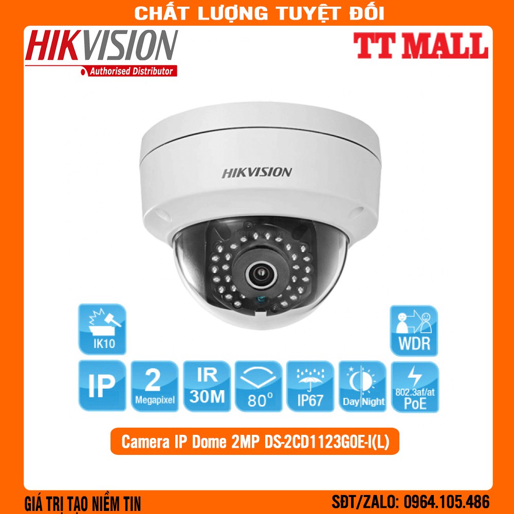 [Mã ELHAMS5 giảm 6% đơn 300K] [CAMERA IP POE HIKVISION] Camera Dome Hikvision DS-2CD1123G0E-I(L) FULLHD H265+