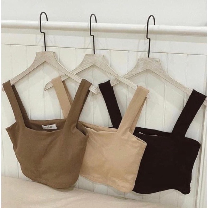 Áo Croptop Hai Dây Bản To Có Mút Ngực Đen/Trắng/Nude/Nâu (2s mút ngực)