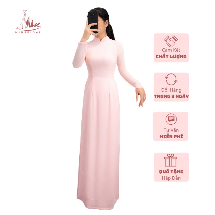 Ao Dài Truyền Thống Vải Chifon 4 tà Màu Hồng - Ao Dai Min