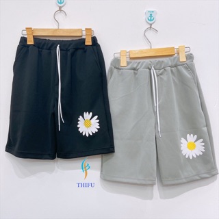 Quần thun lửng hai da in hoa cúc nam nữ