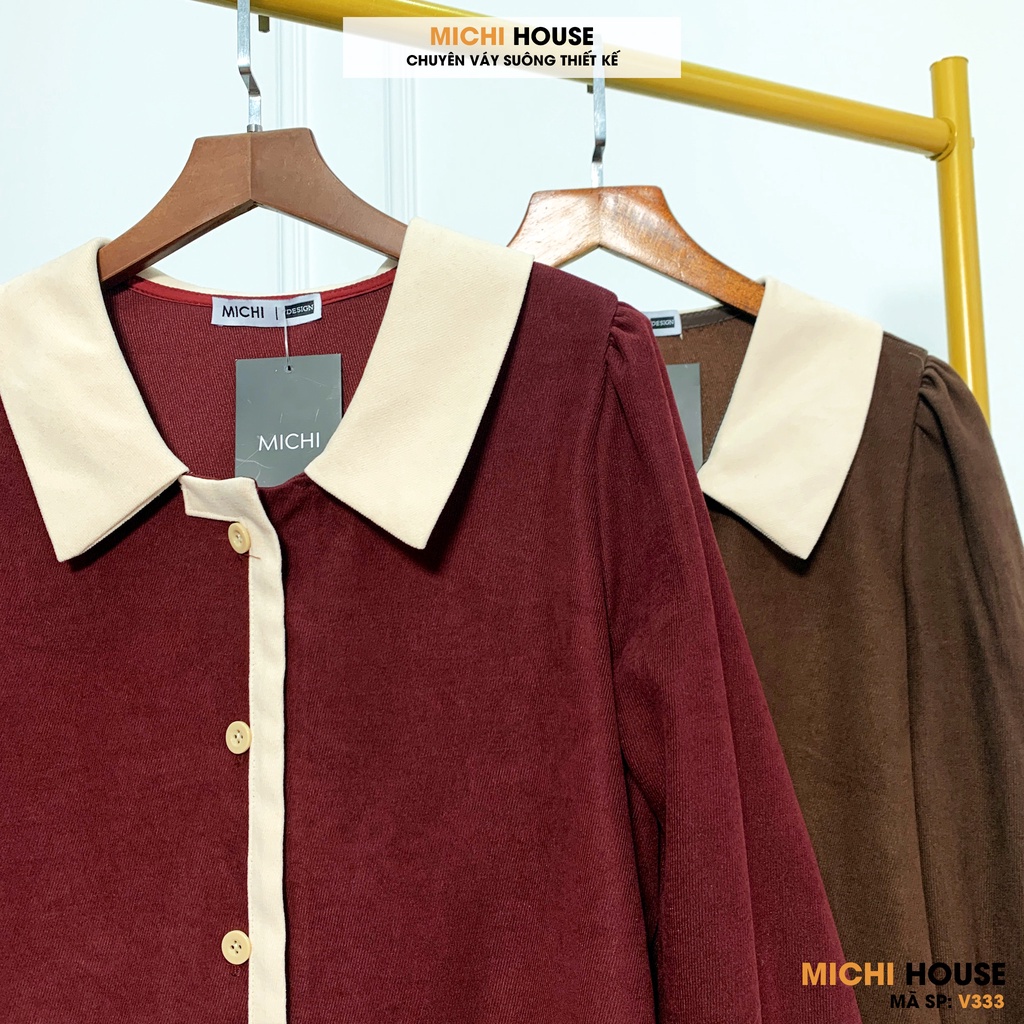 Đầm Suông Nhung Dáng Xuông Rộng MICHI House V333 Váy Xuông Thiết Kế Dài Tay Cổ Sơ Mi Dễ Mặc, Mặc Bầu Cũng Xinh | BigBuy360 - bigbuy360.vn