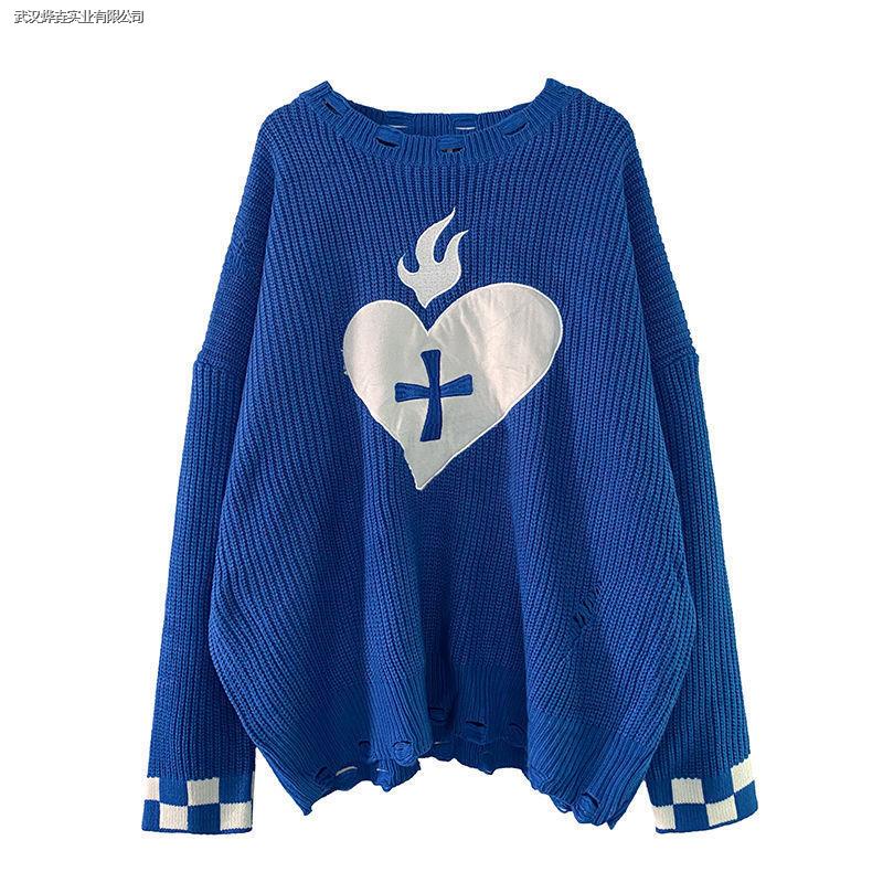 Áo sweater dệt kim phối rách hình trái tim thời trang mùa thu đông năng động cho nam và nữ | BigBuy360 - bigbuy360.vn