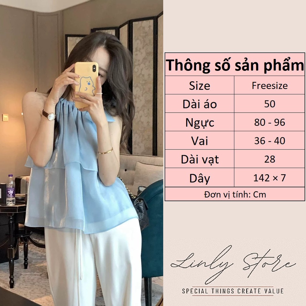 Áo cổ yếm nữ cột nơ [2 lớp] Áo hở vai chất tơ ánh A-TAN