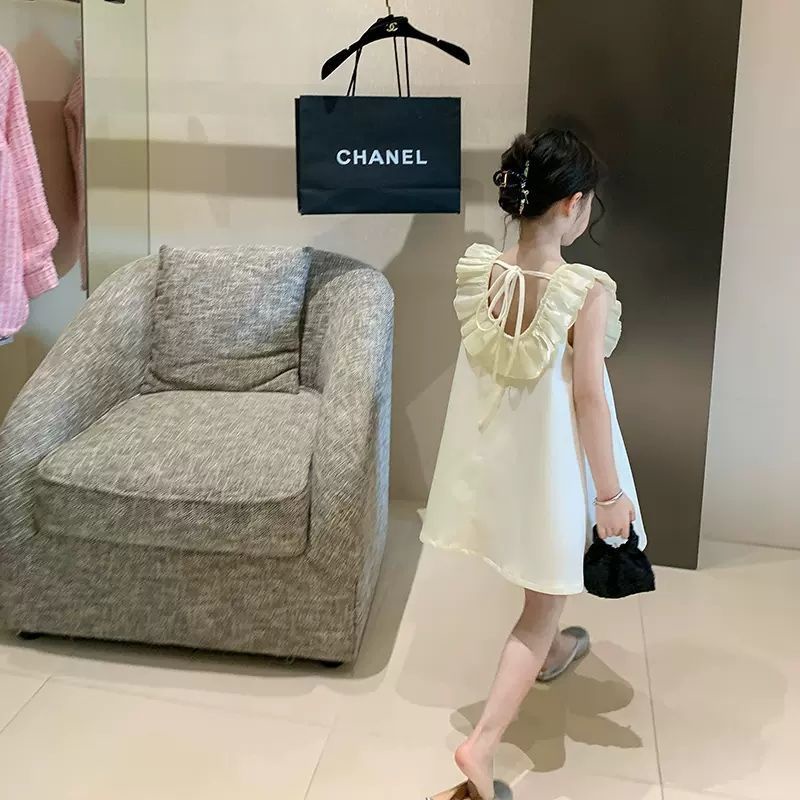 Đầm Công Chúa Mùa Hè Hai Dây Dáng Chữ A Tay Cộc Có Diềm Xếp Nếp Thời Trang Cho Bé Gái