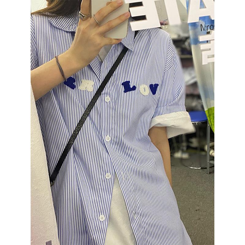 IMAODOU  Áo sơ mi  mỏng tay ngắn dáng rộng họa tiết kẻ sọc phong cách Hồng Kông thời trang mùa hè cho nữ 2023