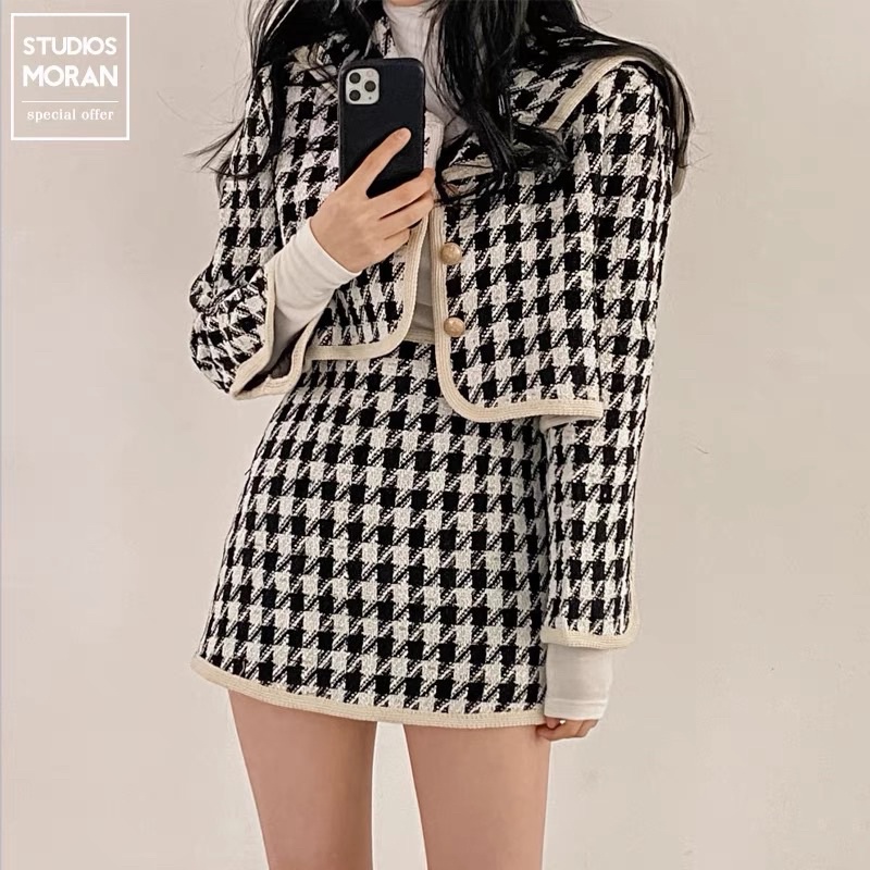 MOORAN STUDIO SET ÁO KHOÁC DẠ CROPTOP M Ulzzang kẻ caro HOT TREND 2021 kèm ảnh thật ở cuối