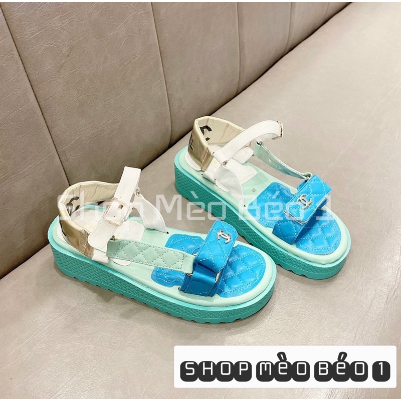 Sandal thể thao cn quai dán ngang phối màu đế cao fullbox