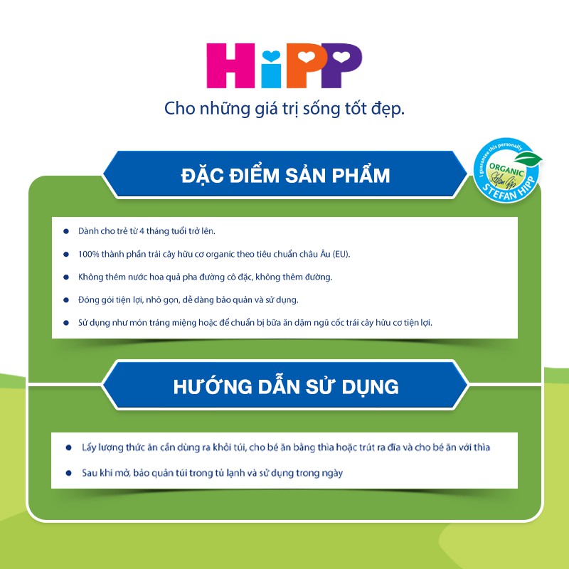 Dinh dưỡng 100% Trái cây nghiền Organic HiPPiS (Táo, Lê, Chuối) 100g