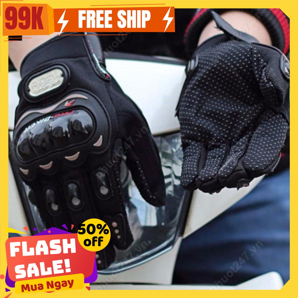 Găng Tay Phượt Pro-Biker Dài Ngón Có Gù Bảo Vệ - Có Đệm Nhựa Bảo Vệ Lòng Bàn Tay