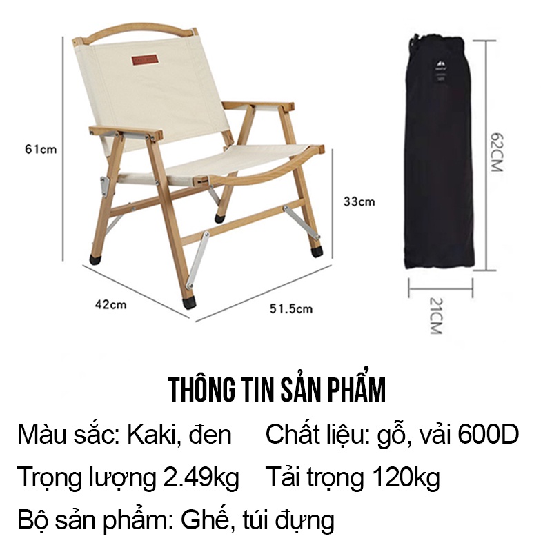 Ghế Gấp Gọn Dã Ngoại Ghế Gỗ Kiểu Vintage Dành Cho Đi Phượt Di Lịch Camping Cắm Trại Picnic