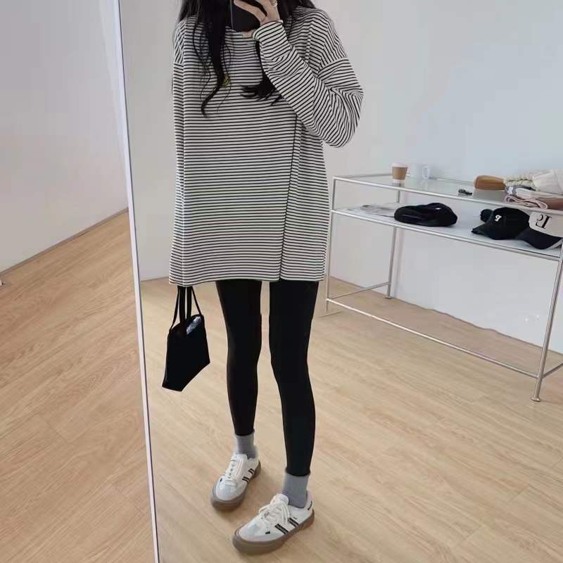 Áo Thun Dài Tay Dáng Rộng Cỡ Lớn Hoa Văn Kẻ Sọc Thời Trang Dành Cho Nữ