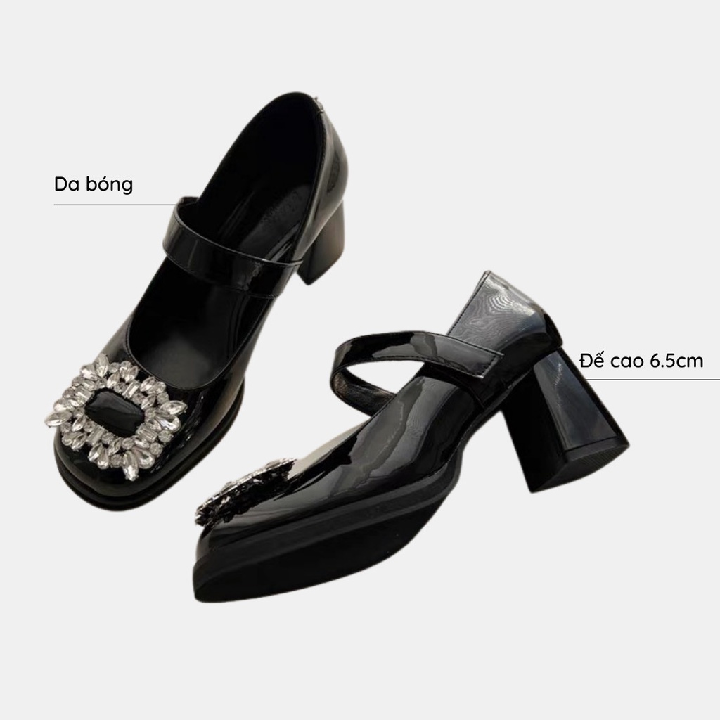 [ SẴN FULLSIZE - SHIP HOẢ TỐC ] Giày Mary Jane đính cườm gót vuông nâng đế cao 6,5cm dễ mang - Giày cao gót siêu xinh