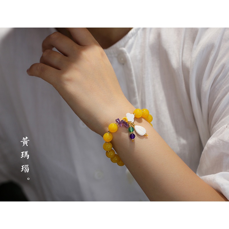 Hàng Mới Về [Hàng Mới Về] Vòng Tay Mã Não Vỏ Lá Phong Cách Dân Tộc Retro