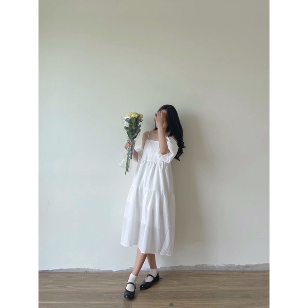 Váy babydoll đũi xốp mặc 3 kiểu - Đầm babydoll tay dời mặc 3 kiểu Pea Store