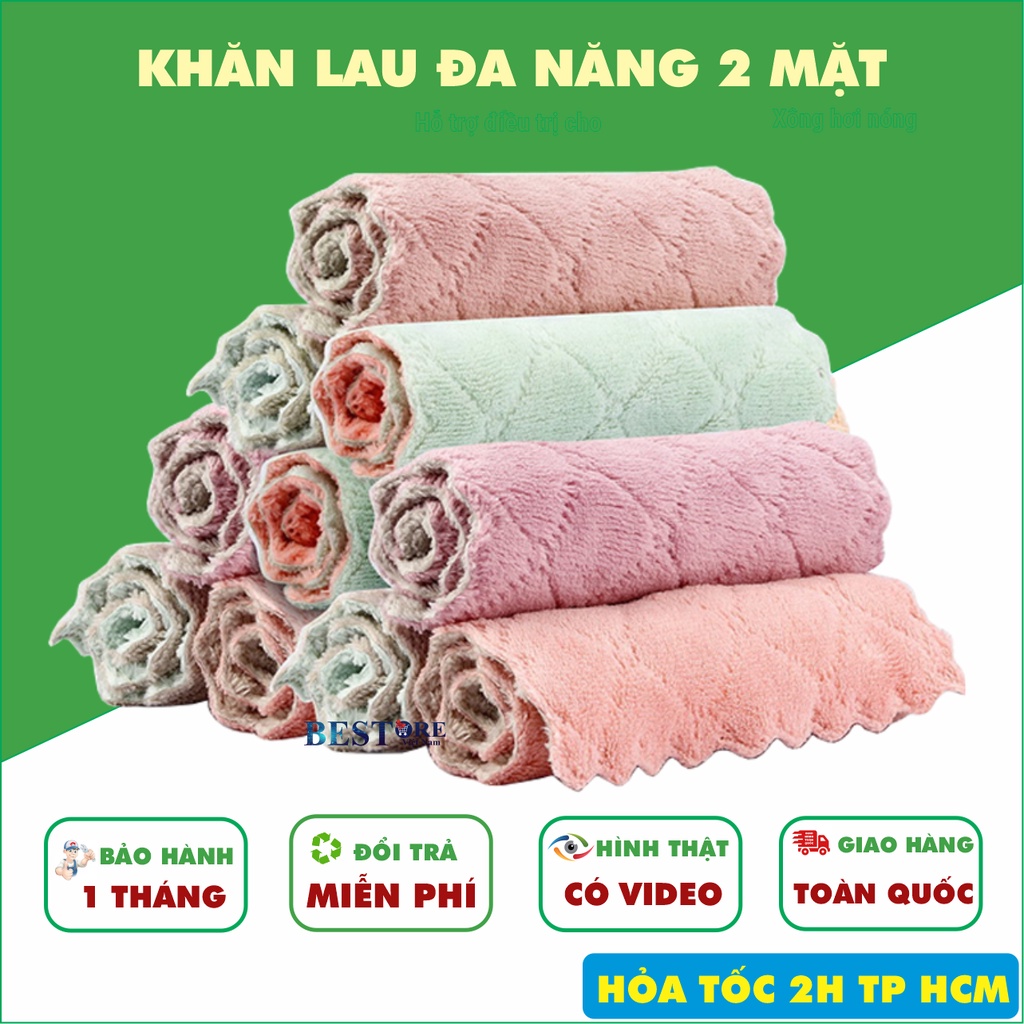 1 Cái Khăn Bông Lau Bếp, Lau Tay, Lau Chén Bát - Khăn Vệ Sinh Đa Năng 2 Mặt Siêu Thấm Hút