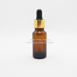{Sỉ từ 3900đ} Vỏ lọ đựng tinh dầu 20ml Serum màu nâu - Nắp bóp nhôm vàng đầu đen ( LOẠI ĐẸP )