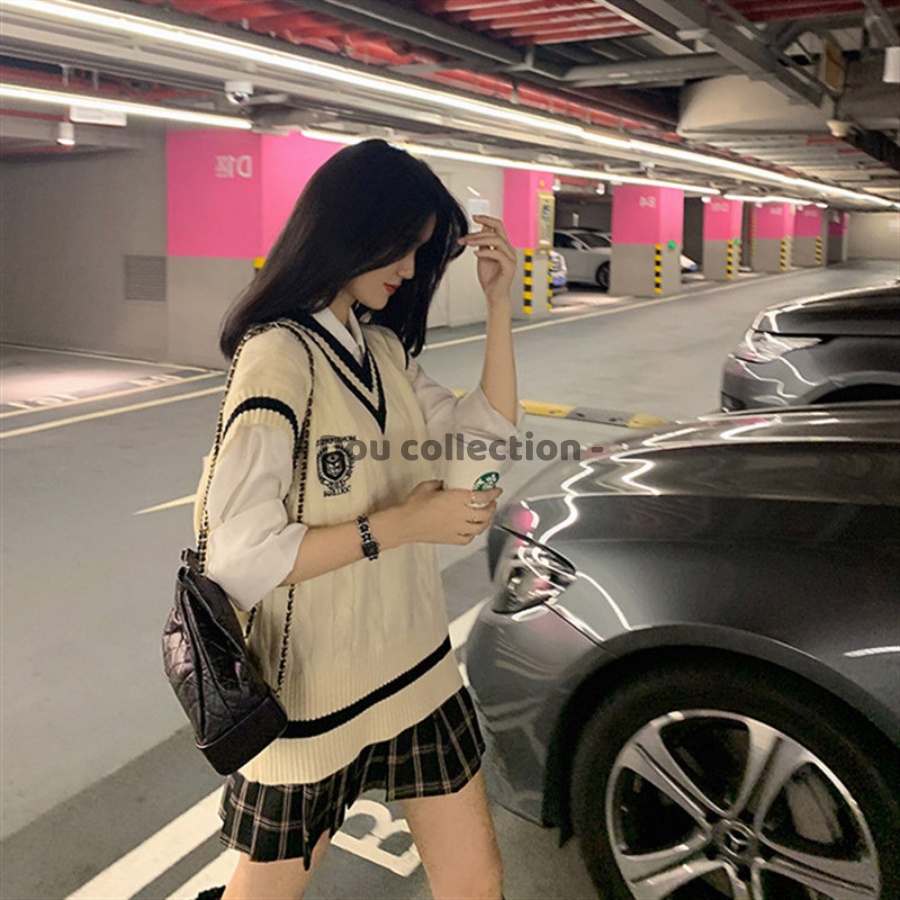 Áo Gile Unisex Trơn Vintage Áo Len Không Tay Dáng Xuông Thêu Logo Cá Tính Thời Trang Thu Đông - Mã TA018