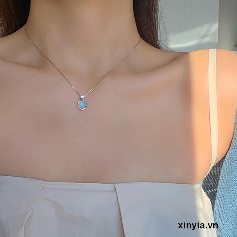 Mặt Vòng cổ Hình Trái Tim Đá Mặt Trăng Nhỏ Đơn Giản Cho Nữ