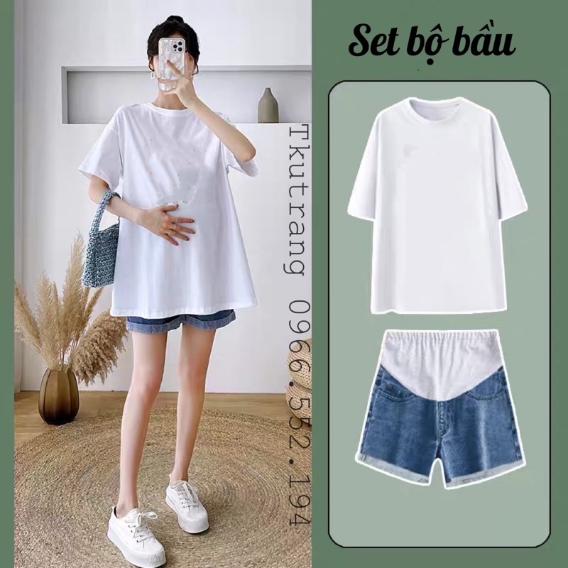 Quần bầu short jean, quần sooc bầu cực dễ mix đồ( hàng có sẵn giao ngay)