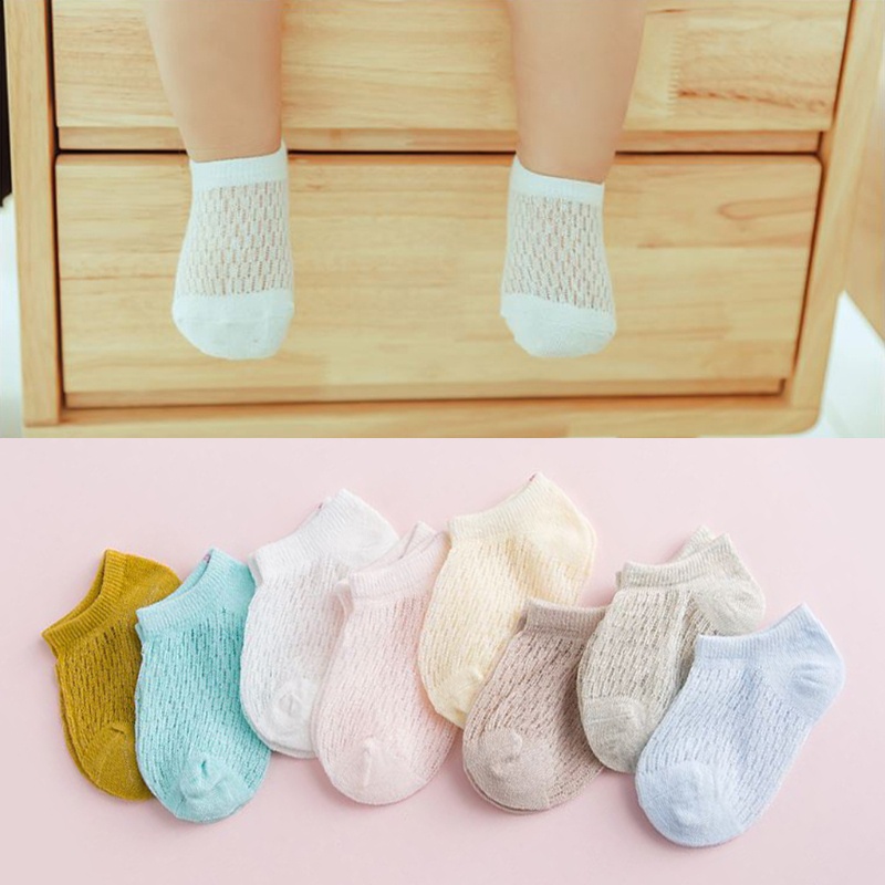 Vớ cotton lưới mỏng màu sắc trơn thời trang mùa hè cho bé