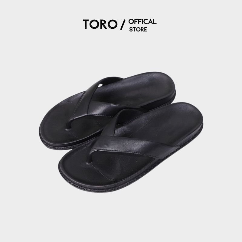 Dép xỏ ngón, dép kẹp nam da bò thời trang cao cấp Toro , đế cao su non màu đen - X03