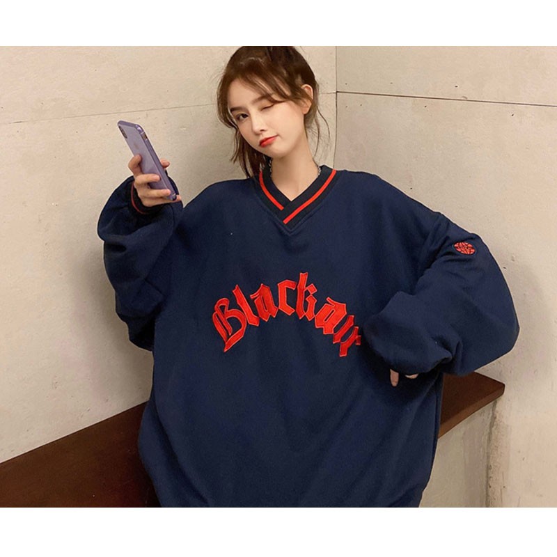 Áo Hoodie Dáng Rộng Cổ Chữ V Thêu Chữ Thời Trang | BigBuy360 - bigbuy360.vn