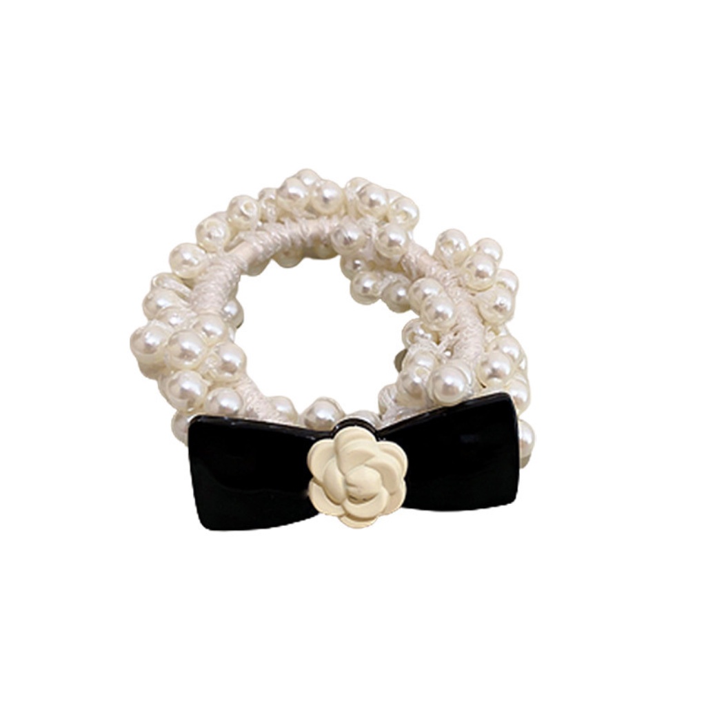 Cột tóc nữ, Chun tóc dây hạt vải đen hoa trắng sữa Trang sức Ciao Amor - KTC0512