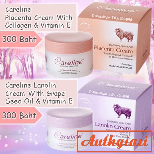 Kem dưỡng Careline Placenta Cream nhau thai cừu cam và Lanolin Cream mỡ cừu tím Úc 100ml