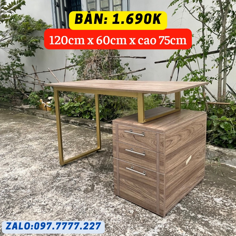 Bàn có hộc tủ, bàn gỗ khung sắt 1.650k + Ghế xoay 390k . Chỉ bán tại HCM.