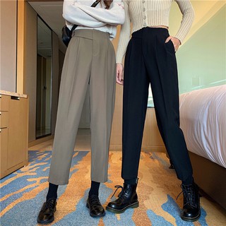 [CHUẨN FOM] Quần Baggy Vải Hai Khuy Cạp Cao Màu Đen Nâu Chuẩn Fom