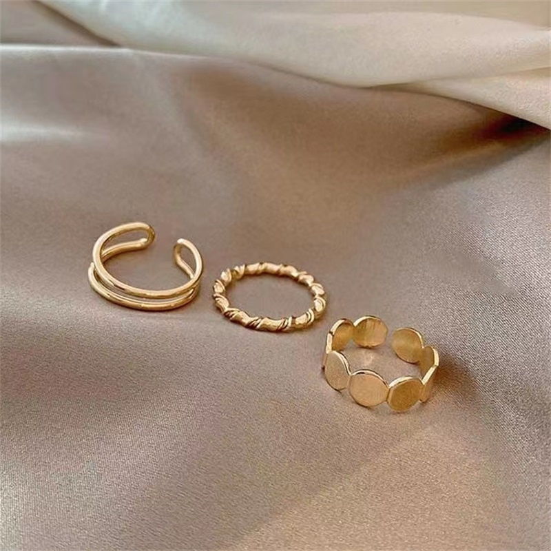 Set Ba Nhẫn Hở Màu Trơn Thời Trang Cá Tính Có Thể Điều Chỉnh