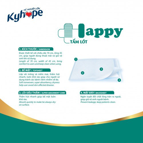 Bộ 2 gói tấm lót kyhope happy người lớn siêu mền ( gói 10 miếng 45-70cm )