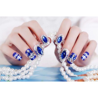 Bộ 24 móng tay giả đính đá xanh dương