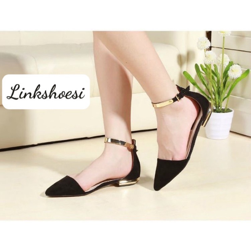 [Free Ship] Giày búp bê thấp gót thô 1phân mũi nhọn cs dây hậu gắn lá đồng đẹp mắt  TT112