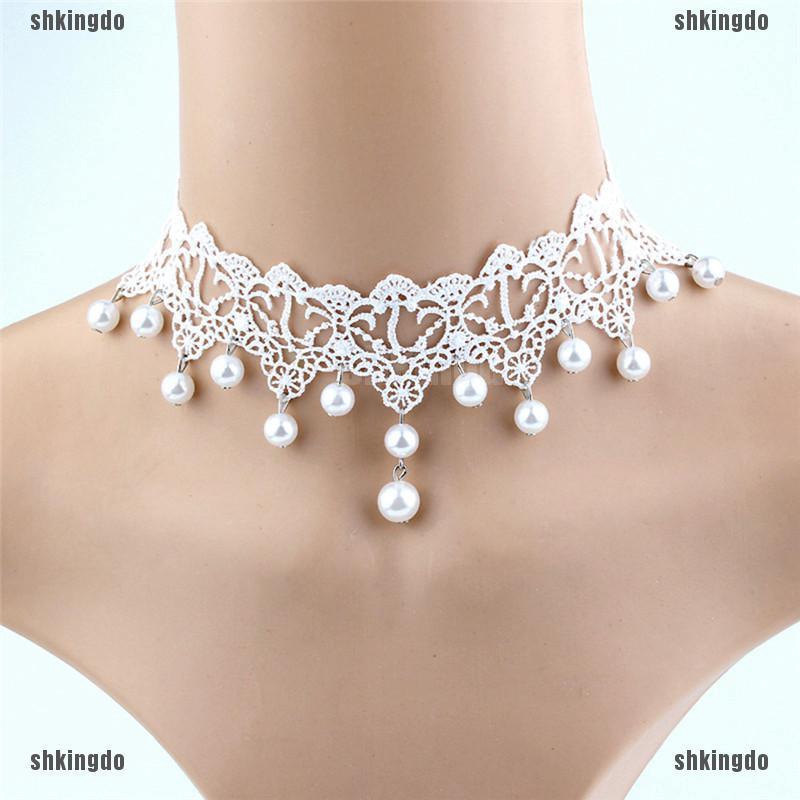 Dây chuyền choker ren phối ngọc trai giả thời trang cho nữ