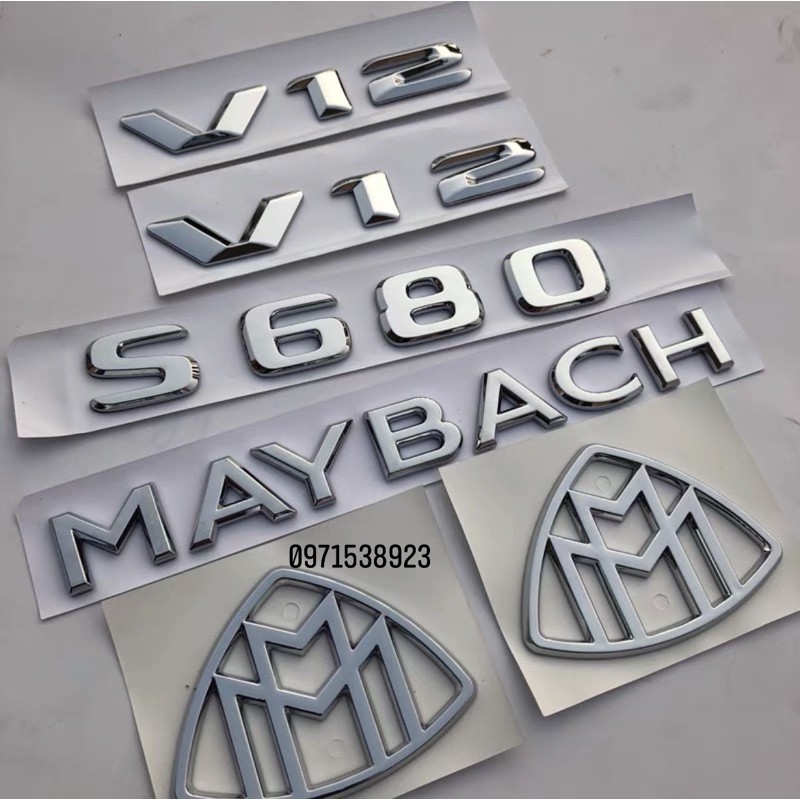 Logo chữ nổi MAYBACH S650 GLS 600 V12 dán thân xe mạ crom cao cấp như xịn