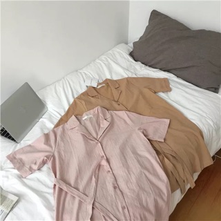 [Hàng oder] Váy sơ mi kèm dây buộc chéo