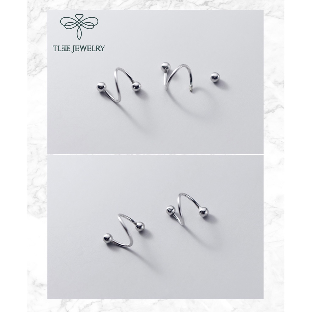 Khuyên tai bạc TLEE bi hai đầu chốt vặn dáng xoắn lạ cá tính TleeJewelry B0130