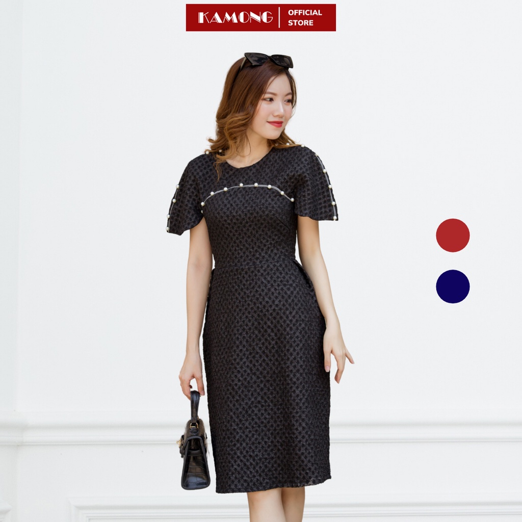 Đầm gấm cánh tiên đính hạt KAMONG D136