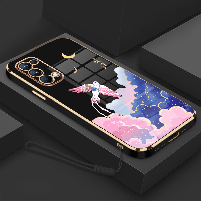 Ốp Điện Thoại Mềm Mạ Điện Họa Tiết Hoạt Hình Kèm Dây Đeo Cho oppo reno 4 reno 5 reno 6 4g reno 6 5g reno2 f reno 3 reno 2