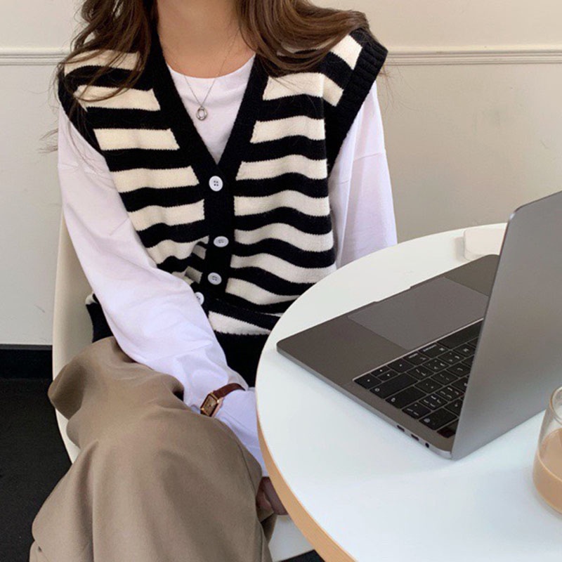 Áo Gile Kẻ Ngang Đóng Cúc Mẫu Mới M0130-Violet