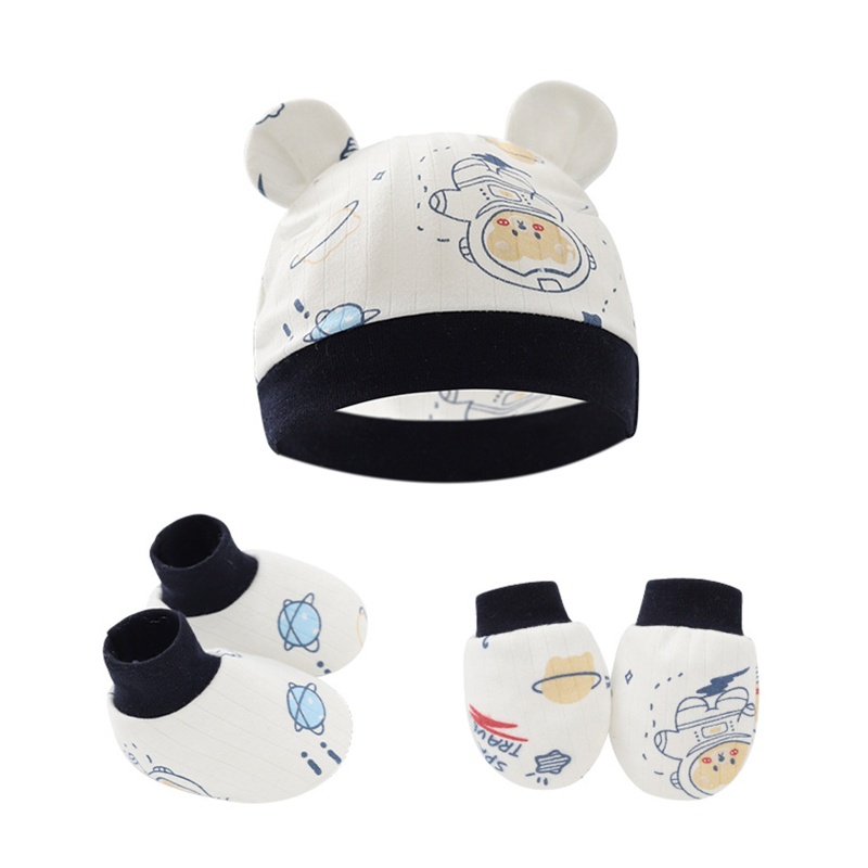Bộ Vỏ Bọc Chân + Găng Tay + Mũ Bằng Cotton Chống Xước Cho Bé Sơ Sinh