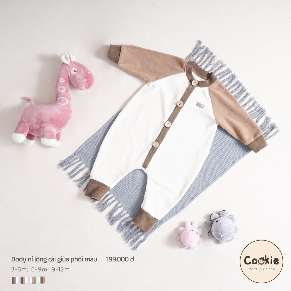 Body nỉ lông sơ sinh Cookie cho bé trai bé gái